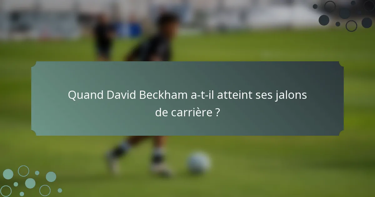 Quand David Beckham a-t-il atteint ses jalons de carrière ?